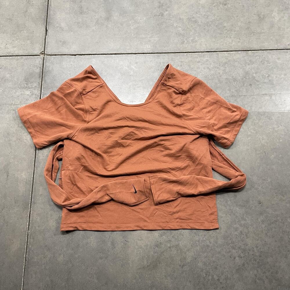 Nike Shirt Womens XL Rust Orange Dri-FIT Wrap Top Short Sleeve V Neck Athletic